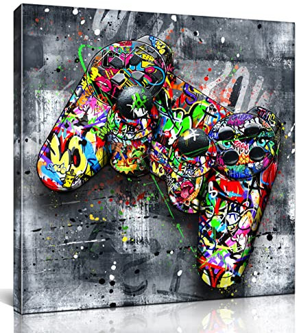 JKWALL77 Graffiti Gaming Wall-Art For Living Room Large Size - Room Decor For Teen Boys - Abstract Canvas Wall Art Ready To Hang Size 30 x 30