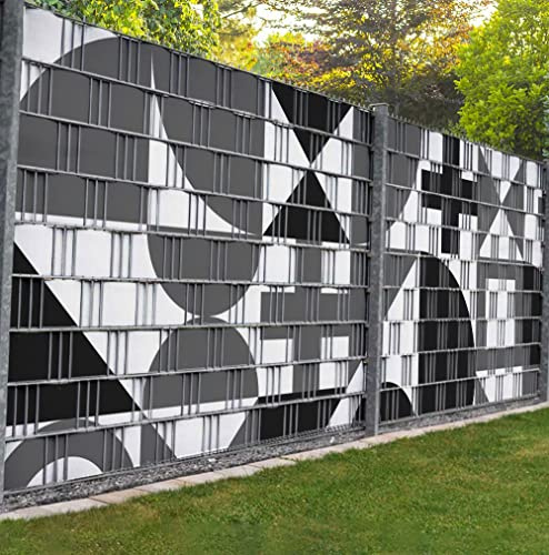 MyMaxxi Zaunsichtschutz - Symbole schwarz weiss - Sichtschutzstreifen für Doppelstabmattenzaun - Windschutz Sonnenschutz Blickdicht - Sichtschutz Garten Teil1 + Teil2 - 9 Streifen - 500x180cm