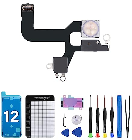 DGSCSMY for iPhone 12 Flash Light Replacement Module OEM Flashlight Flex Cable Flash Connector Assembly with Repair Fix Tools Kit with Waterproof Sticker and Screwdrivers for A2172 A2402 A2403 A2404