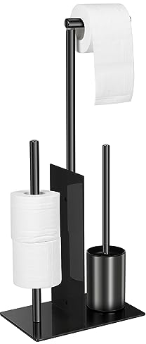 Top-spring Toilettenpapierhalter freistehend mit WC-Bürste - Edelstahl Toilettenpapierhalter freistehend mit Aufbewahrung für Badezimmer (Schwarz)
