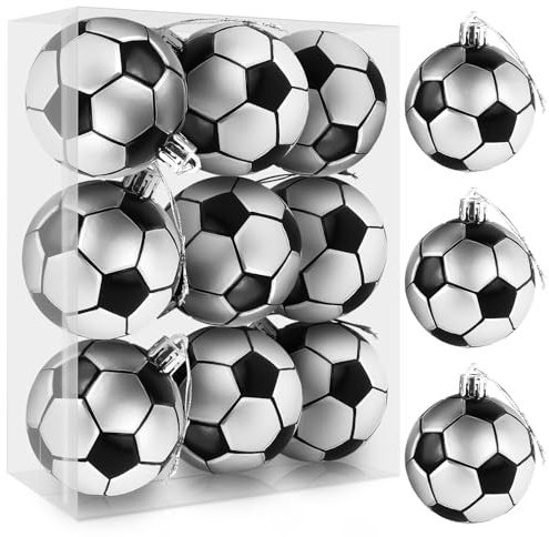 MuRealy Weihnachtsbaumschmuck, 9 Stück, bruchsicher, hängende Fußball-Weihnachtskugeln