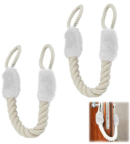 Butée de Porte en Coton,Corde Doorstop Anti Crash Poignées,Cordons de Porte,Cordons de Porte Anti Pincement,Butées de Porte en Corde,Doorstop Corde Set,Portes Corde Anti Collision,2pcs,Blanc