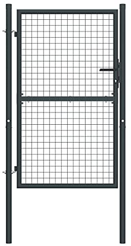 Homgoday Puerta para jardín de acero galvanizado gris 100 x 225 cm, puerta para valla de exterior, puerta para jardín, puerta de valla peatonal, barrera para patio, puerta de jardín