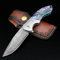 KOMWERO Damast Taschenmesser Hochwertig mit Damaststahl Klinge, Abalone Muschel Griff, Messerscheide - Scharfe Damast Klappmesser für Männer Jagd Sammeln Geschenk