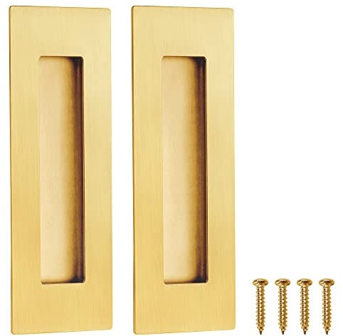 Malimali 2 Pack Stainless Steel Recessed Sliding Handles, 150mm Flush Door Hardware Finger Pulls for Pocket Closet Barn Door (Brushed Gold)