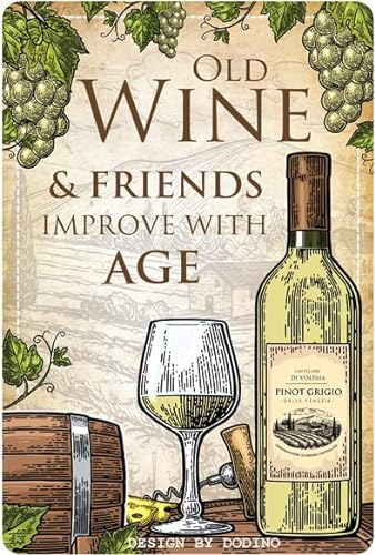 DODINO 20x30cm retro wein blechschilder OLD WINE AND FRIENDS IMPROVE WITH AGE Deko Metallschild Schild Geschenk-Idee für Wein-Trinker