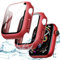 JETech Funda Impermeable con Protector de Pantalla para Apple Watch SE (2022/2020) / Series 6 5 4 44mm, Cristal Vidrio Templado Incorporado Carcasa Completa PC Dura, 2 Unidades (Rojo)