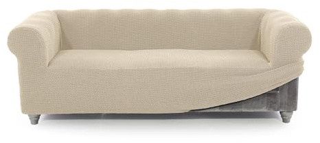 FAVERTI Chester-Sofabezug für 3-Sitzer von 180 bis 230 cm | Modell Novelle | Beige | Sofaüberwurf Chester aus hochwertigem Jacquard-Stoff in Baumwolloptik