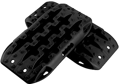 GYMAX 2 Stück Sandbleche Anfahrhilfe, Offroad Traktionsmatte für Sand, Schlamm & Schnee, Recovery Board Offroad Tracks, 10 T, Reifenleiter für Wohnmobil, PKW & LKW (Schwarz, 58 x 31 x 6 cm)