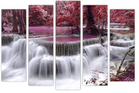AREDE Set di 5 Stampe da Parete Quadri Moderni Decorazioni da Muro per Casa Soggiorno Camera da Letto e Cucina Rosa e Cascata bianca| 120 x 80 cm | Pronto da appendere