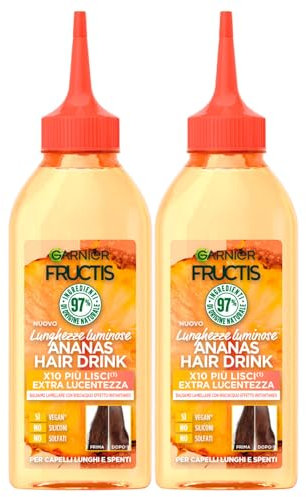 Garnier Fructis Hair Drink Ananas Lamellenbalsam für langes und stumpfes Haar, entwirrende Wirkung, reinigt, feuchtigkeitsspendend, 2 Flaschen à 200 ml