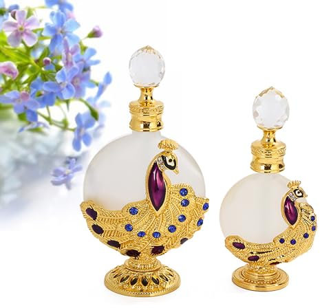 Joyeee Botellas de perfume de vidrio vintage rellenables, paquete de 2 mini botellas de perfume vacías de 30 ml y 12 ml para viajes y salidas, gran idea de regalo de cumpleaños para amigos, mamá,