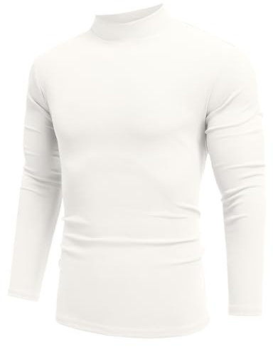 COOFANDY Langarmshirt Herren Thermo Halbes Rollkragenshirt Winter Basic Freizeit Strick Turtleneck Oberteil Weiß L