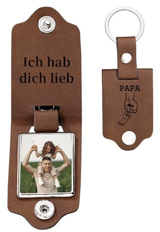 Papa Porte-clés Personnalisés Cadeau Fete Des Peres Personnalisé Porte-clés en Cuir avec Photo et Nom de enfant Cadeaux Hommes pour Anniversaire Noël (1 nom)
