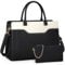 RAINSMORE Shopper Damen Groß Laptop Handtasche Damen 15.6 Zol PU Leder Arbeitstasche Lehrertasche Wasserdicht Laptoptasche mit Geldbörse für Business Büro Schule Schwarz+Weiß