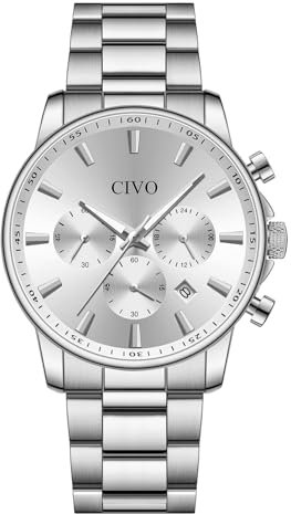 CIVO Uhren Herren Wasserdicht Armbanduhr: Silber Chronograph Männeruhr - Edelstahl Analog Quarz Mode Herrenuhr
