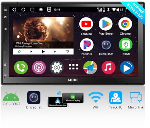 ATOTOEXCEL A6PF Android Double Din Car Stereo - 7“ Fully Laminated Screen Car Radio, DAB+ Ready, Talk with Chatgpt, Wireless Android Auto Carplay, WiFi/Dual BT/USB Tethering, Microphone, GPS Tracker