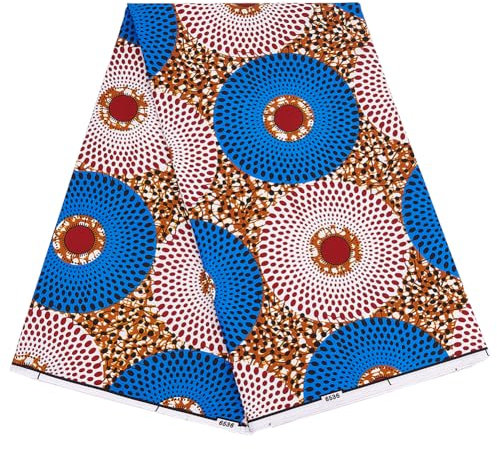 FINGERINSPIRE 5,5m tessuto Ankara 1,1m di larghezza Tessuto stampa tribale africano Tessuto stampato a pois Tessuto decorativo a motivi circolari colorati Tessuto da tappezzeria per partito Abito DIY