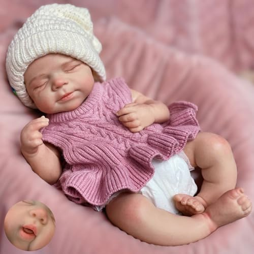 Gileutay 45cm Silikon Reborn Puppe Mit Gewicht Lebensechte Reborn Baby Puppen Mädchen Realistische Schlafenden Neugeborene Waschbare Handbemalte Puppe