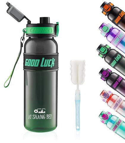 YC Kitchen Gourde 1L - Bouteille d'eau, Gourde Sport étanche sans BPA, avec Brosse de Nettoyage, de Sport Pour le Fitness, la Gym et les Sports de Plein Air (vert foncé)