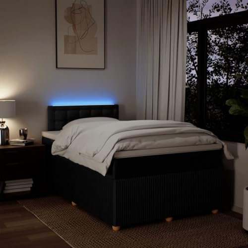 IKAYAA Boxspringbett 120 x 200 cm - Bett mit LED Beleuchtung, Topper & Federkern Matratze - Polsterbett 120 x 200 cm mit Matratze - Bett mit Matratze und Lattenrost Schwarz