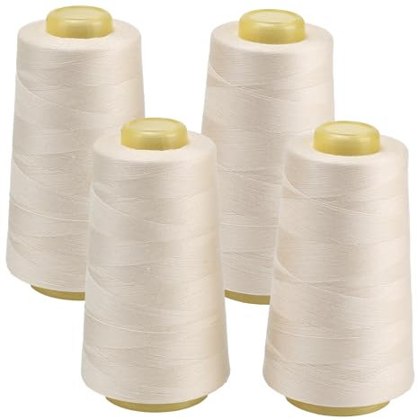 FOGAWA 4 Rollen Nähgarn Polyester Nähgarn Nähmaschinengarn, 40s/2, 3000 yards, Garnspule Overlockgarn für Näharbeiten, Quilten, Patchwork, Kleidung(Beige 3634)