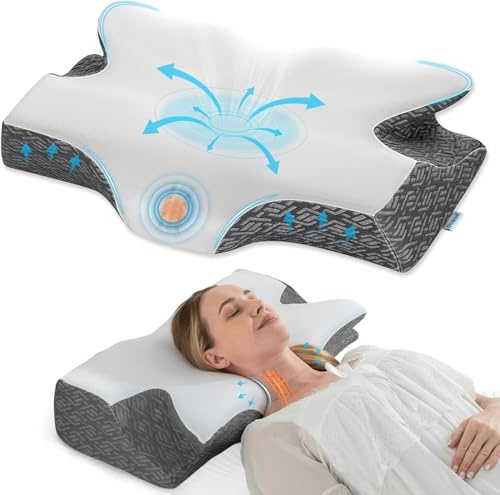 Elviros Orthopädisches Kissen Memory Foam, Ergonomisches Nackenkissen Kopfkissen für Seitenschläfer,Nackenstützkissen Kühlender Abnehmbarem Kissenbezug für Rücken und Bauchschläfer