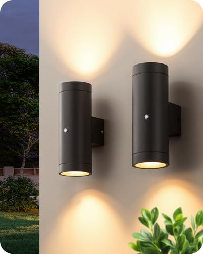 EDISHINE Dusk to Dawn Outdoor Wall Lights Mains Powered, 2 Pack, Black