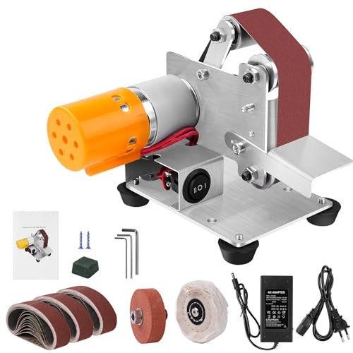 TICFOX Mini lijadora de banda con bandas de lijado, lijadora eléctrica multifuncional con 7 velocidades ajustables