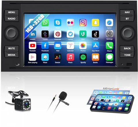 SIXTOP 1G+32G Android 13 Car Stereo for Ford Fiesta Focus Kuga Transit Connect with GPS Navigation, 7 Touch Screen Bluetooth Car Radio with WiFi FM Backup Camera Head Unit Support Mirror Link