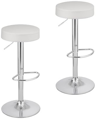 Baroni Home 2 Drehbare Barhocker mit Verstellbarer Höhe, verchromter Sockel mit Fußstütze und kratzfestem Boden, Hocker für Küche und Halbinsel, einfache Montage, 35x45x59-79 cm, Weiß 2 Stück