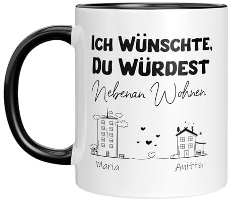 LIEBTASTISCH - Ich wünscht, du würdest nebenan Wohnen - Personalisierte Geschenkidee Freundschaft - Abschiedsgeschenk - Dankeschön - Frau - Mann - Freundschaftstasse (Schwarz)