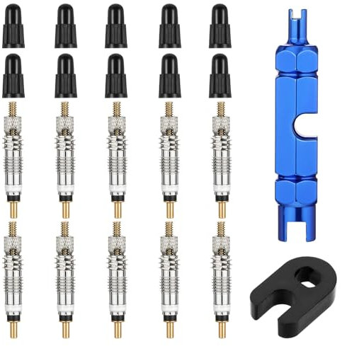 Ouligay 22 pezzi valvola francese valvola di ricambio valvola Presta valvola con tappo valvola e strumento di rimozione valvola per riparazione bici