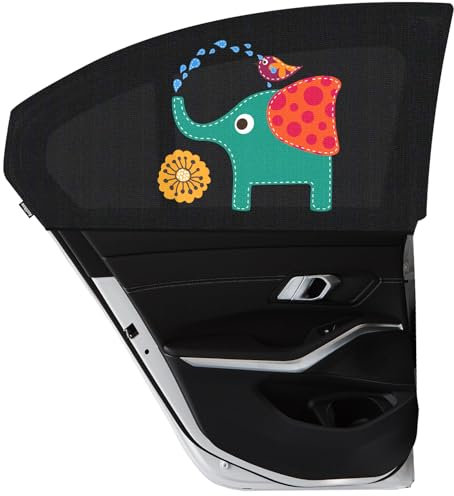 Asstikoo Parasol Coche Bebé Protección UV, Elástico Parasol Coche Infantil Lateral con Motivos de Elefantes, ParasolCoche Bebe Transpirable Ventanas Laterales Protección Solar - 2 Unidades