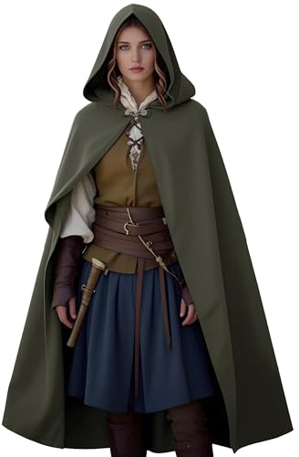 JDFAIJEAL Umhang Damen mit Kapuze,Mittelalter Umhang,Renaissance Cape Mantel Lang für Fasching Halloween Kostüm Vampir,Hexen,LARP, Wikinger,Cosplay,Renaissance (Armee Grün)