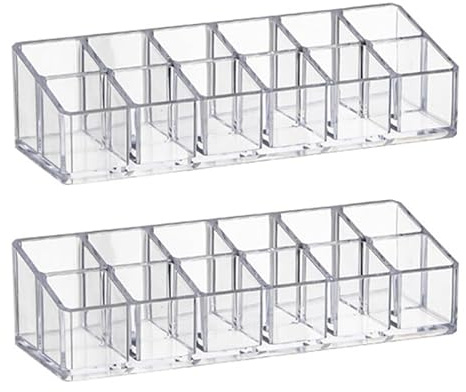 BESTYASH Lippenstift Organizer, 2 Stück transparent 12 Fächer | Klare zweistufige Fächer sortieren Lippenstifte, Lipgloss und kleine Kosmetik sichtbar auf Schminktisch oder Salonplatz