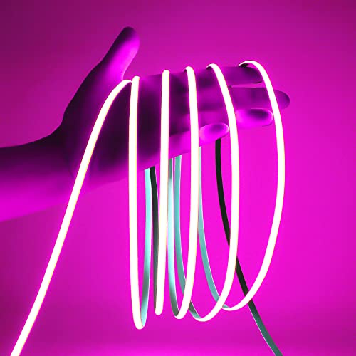 Striscia LED COB da 5 m, 12 V, colore rosa, 5 mm, 400 LED/m, ultra sottile, CRI>90, a risparmio energetico, dimmerabile, flessibile, per mobili, scaffali, cucina, illuminazione decorativa (senza