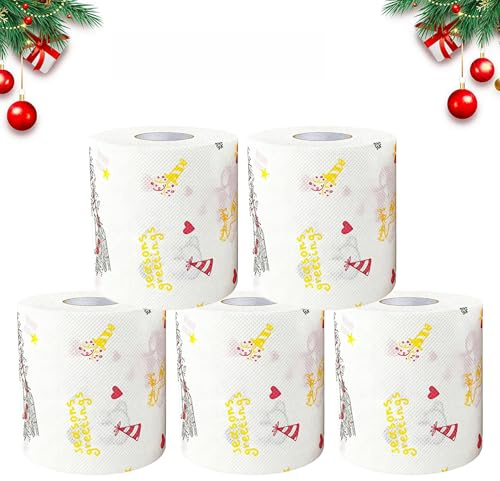 Weihnachts Toilettenpapier,5 Rollen Lustige Weihnachten Toilettenpapier,Weihnachtsmann Klopapier,Weihnachten Toilettenpapierrollen,Lustige Neuheit toilettenpapier,für Weihnachten Dekorative