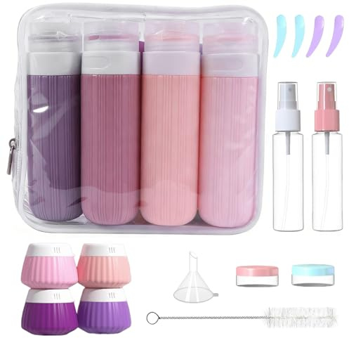 Kit 18 Pezzi Bottiglie da Viaggio in Silicone, Flaconi Riutilizzabili per Shampoo, Lozione e Cosmetici, Etichette Incluse, Perfetto per Liquidi, Creme e Articoli da Bagno