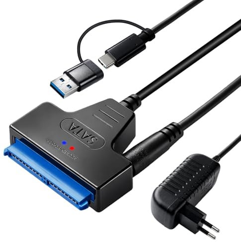 xruc Câble SATA vers USB 3.0 avec Alimentation 12V 2A pour 3.5 Pouces | Adaptateur SATA USB, pour Externe Disque Dur SSD/HDD 2,5 & 3,5, avec Indicateur LED, Compatible avec Windows Mac OS Linux