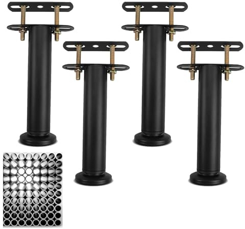Xinxinphi 4 Pcs Pieds Lit Réglables Hauteur 18-32cm avec Outil Montage, Pied Lit Sommier Lattes Centrales, Pieds Support Meubles Métal Robuste, Pied Cadre Lit sans Perçage pour Armoire & Canapé