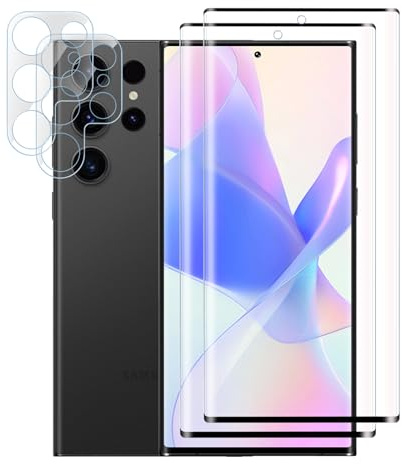 VideoSecu 2+2 pièces 3D Verre Trempé pour Samsung Galaxy S22 Ultra Protection écran, 0,33mm & Dureté 9H, Anti-Rayures, 100% sans Bulles Vitre Protection, Haute Sensibilité Caméra Arrière Protecteur