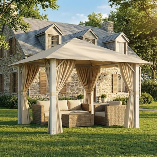TRIUMPHKEY Pavillon 3x3 Wasserdicht Stabil,Gartenpavillon Winterfest,Partyzelt UV50+ Alu Pavillion,Faltpavillon für Garten, Party, Beige