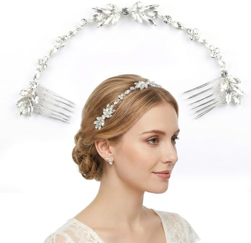 Haarschmuck Hochzeit Silber für Bräute - Kristall Braut Haarschmuck Kopfschmuck, Vintage Brautschmuck Haare Haarband für Damen, Elegantes Haar Accessoires für Hochzeit & Kommunion