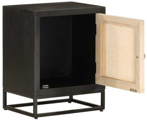 KKgypkn Table d'appoint en bois de manguier noir avec pieds en fer massif Table de chevet avec espace de rangement