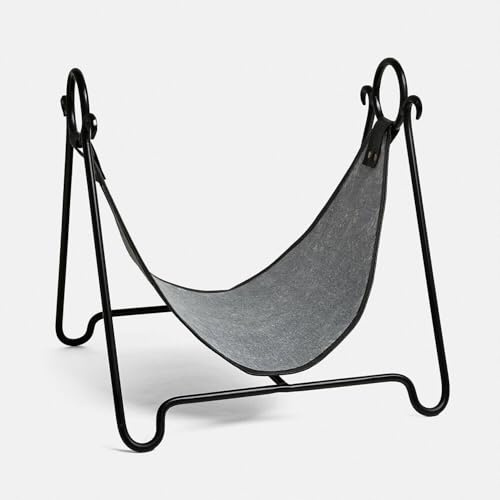 Loberon Feuerholzkorb Ashfordly - Schlankes Gestell - mit Einlage aus Baumwoll-Canvas - Kaminzubehör - Wohnaccessoires - Eisen, schwarz/grau