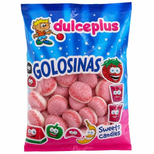 Dulceplus Tartitas de Fresa y Nata – Golosinas Blandas Azucaradas, Chuches Rojas y Blancas para Fiestas, Cumpleaños y Candy Bar, Bolsa Familiar