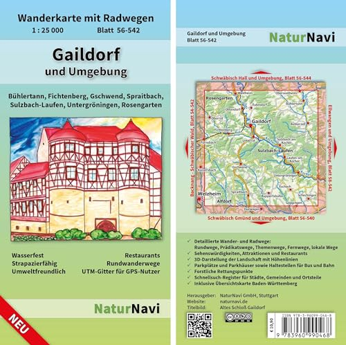 Gaildorf und Umgebung: Wanderkarte mit Radwegen, Blatt 56-542, 1 : 25 000, Bühlertann, Fichtenberg, Gschwend, Spraitbach, Sulzbach-Laufen, ... (NaturNavi Wanderkarte mit Radwegen 1:25 000)