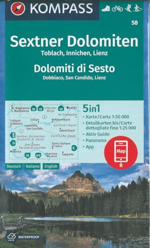 KOMPASS Wanderkarte Sextner Dolomiten, Dolomit di Sesto, Toblach, Dobbiaco, Innichen, San Candido, Lienz: 5in1 Wanderkarte 1:50000 mit Panorama, Aktiv ... Langlaufen. (KOMPASS-Wanderkarten, Band 58)