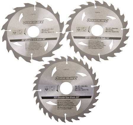 Silverline 436755 Lot de 3 lames de scie circulaire TCT 16T, 24T et 30T 10/16/30mm Diamètre 160 mm